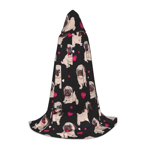 SHuWeiD Niedlicher Mops-Aufdruck, eleganter Kapuzenumhang mit bezauberndem Flair für Frauen, Cosplay und Themenpartys von SHuWeiD