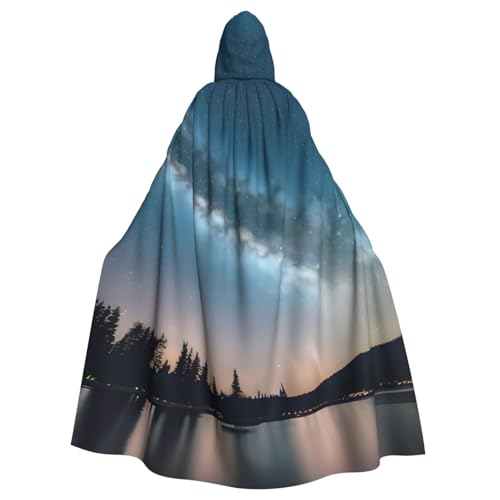SHuWeiD Night Sky and Trees Neutraler Kapuzenumhang für Erwachsene, übergroßer Kapuzenumhang mit Schleife, kein Reißverschluss, lang und bequem von SHuWeiD