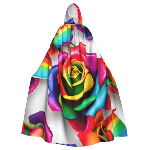 SHuWeiD Rainbow Rose Flower Neutral Adult Hooded Cape, Oversized Hooded Cape with Bow, No Zipper, Long and Comfortable von SHuWeiD