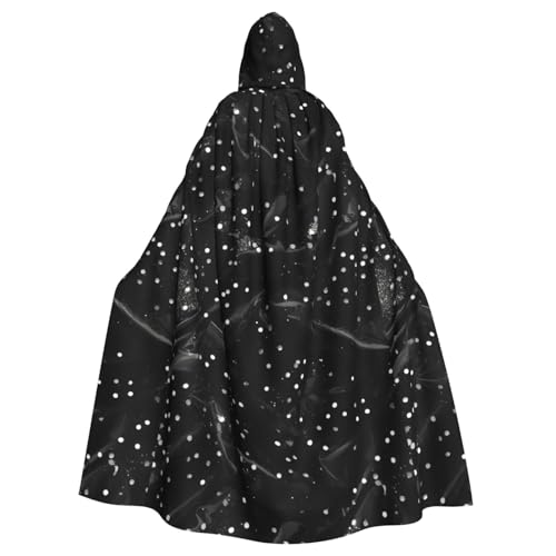 SHuWeiD Schwarz-weißer Glitzer-Druck, neutraler Kapuzenumhang für Erwachsene, übergroßer Kapuzenumhang mit Schleife, kein Reißverschluss, lang und bequem von SHuWeiD