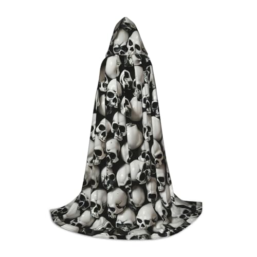 SHuWeiD Schwarzer Totenkopf-Druck, eleganter Kapuzenumhang mit bezauberndem Flair für Frauen, Cosplay und Mottopartys von SHuWeiD