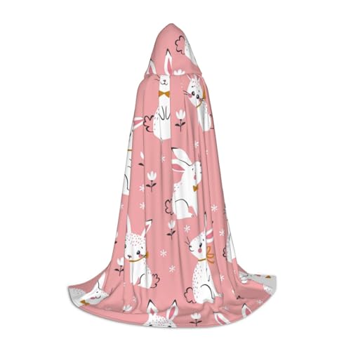 SHuWeiD Süßer weißer Hasen-Druck, eleganter Kapuzenumhang mit bezauberndem Flair für Frauen, Cosplay und Themenpartys von SHuWeiD