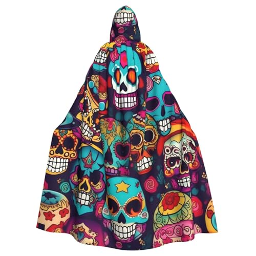 SHuWeiD Sugar Skulls Neutraler Kapuzenumhang für Erwachsene, übergroßer Kapuzenumhang mit Schleife, kein Reißverschluss, lang und bequem von SHuWeiD