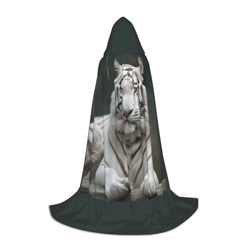 SHuWeiD Weißer Tiger03-Druck, eleganter Kapuzenumhang mit bezauberndem Flair für Frauen, Cosplay und Mottopartys von SHuWeiD