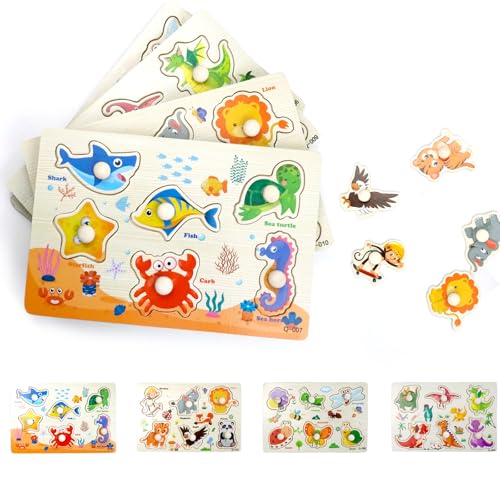 SI SEN 4 Stück Tierpuzzle aus Holz, Hölzernes Puzzle für Kleinkinder, Puzzle Holz Kinder, für Jungen und Mädchen Kindergeschenke SI SEN 4 Stück Tierpuzzle aus Holz, Hölzernes Puzzle für Kleinkinder, Puzzle Holz Kinder, für Jungen und Mädchen Kindergeschenke von SI SEN