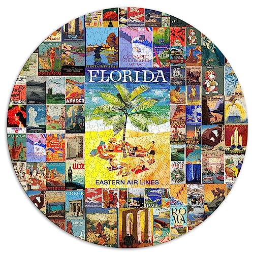 1000 Teile runde Puzzles, Vintage-Reise-Wandkunst-Puzzle für Kinder, rundes Puzzle für Kinder für Erwachsene und Kinder ab 12 Jahren, Papppuzzles, Familienspaß, Puzzles, Größe: 67,5 x 67,5 1000 Teile runde Puzzles, Vintage-Reise-Wandkunst-Puzzle für Kinder, rundes Puzzle für Kinder für Erwachsene und Kinder ab 12 Jahren, Papppuzzles, Familienspaß, Puzzles, Größe: 67,5 x 67,5 von SIBREA
