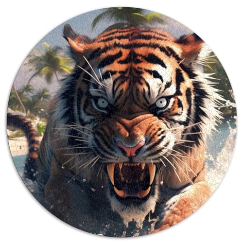 1000-teiliges Puzzle für Erwachsene, Savage Tropical Tigers, kreisförmiges Puzzle für Erwachsene und Kinder ab 12 Jahren, Papppuzzle, Lernspiel, Herausforderungsspielzeug, Größe: 67,5 x 67,5 cm von SIBREA