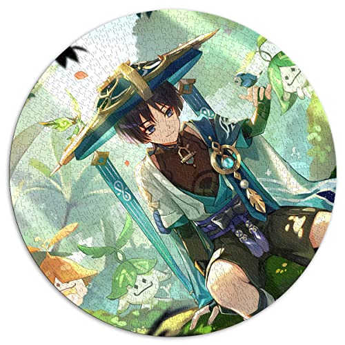 SIBREA 1000-teiliges Puzzle für Erwachsene Genshin Impact Wanderer Rundes Puzzle für Erwachsene und Kinder ab 12 Jahren Papppuzzles Freunde und Familie von SIBREA