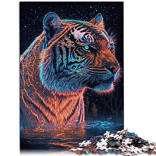 Puzzle für Erwachsene, Neon-Tiger-Puzzle, 500 Teile, für Erwachsene, Holzpuzzle für Erwachsene, Kinder ab 12 Jahren, tolles Geschenk für Erwachsene, Größe: 38 x 52 cm von SIBREA