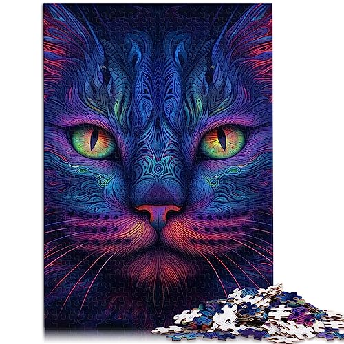 Puzzles für Erwachsene, geheimnisvolle Katze, 500-teiliges Puzzle, Holzpuzzle für Jugendliche und Erwachsene, schwierig und herausfordernd, Größe: 38 x 52 cm von SIBREA