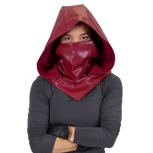 SIC HOODS Leder Teufel Maske Kapuze Red King Dare Cosplay Born Kostüm Faux Festival Gothic Matt Schwarz Cyberpunk Again (Rot) von SIC HOODS