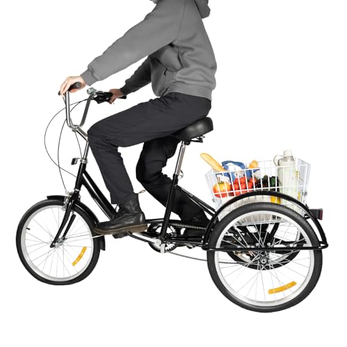 SICHENSH 20 Zoll Dreirad Erwachsene 8 Gange 3 Räder Adult Fahrrad Erwachsenendreirad mit Einkaufskorb und Lampe Höhenverstellbares Dreirad Fahrrad, Senioren Dreirad | EU Stock (Schwarz) von SICHENSH