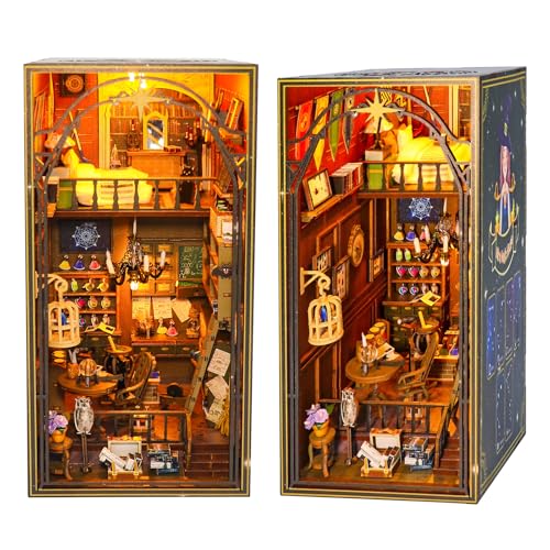 Book Nook Kit, DIY Puppenhaus Booknook Miniatur Kit, 3D Holz Puzzle Bücherecke Bücherregal einfügen Dekoration Baue Bausatz mit LED Licht für Jugendliche und Erwachsene von SICSHTOP