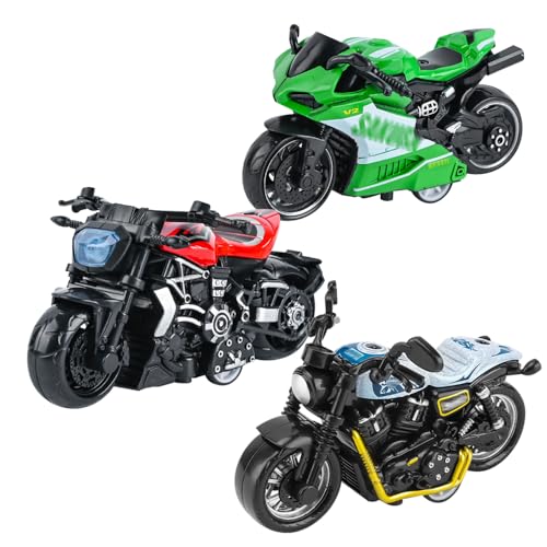 SIEBOLD 3 Stück Motorrad Spielzeug für Kinder,Simulation Motorrad Modell,Pull Back Motorrad Spielzeug,für Kinder Lntellektuelles Spielzeug Weihnachten GeburtstagParty Geschenke （3 Colors） von SIEBOLD
