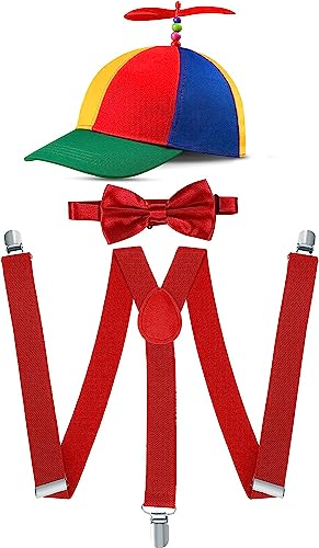 SIEBOLD 3 Stücke Propeller mütze,Helikopter Cap,Propeller Hut,Lustige mützen,mit Krawatte und Overall Hosenträger,for Sommer und Cosplay Costume Party Supplies Halloween Trick Party Favors von SIEBOLD