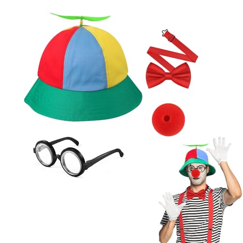 SIEBOLD 4 Stück Propeller mütze,Helikopter Cap,Propeller Hut,Lustige Clown Hut,mit NerdBrille and Clownnase,Einstellbare BowTies,Reisen für Karneval Party hüte Kostüm für Erwachsene und Kinder von SIEBOLD