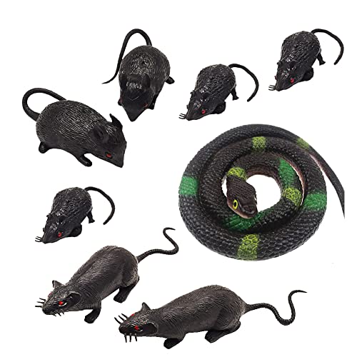 SIEBOLD 8 Plastik Ratten Maus,Realistisch Gummi Maus, Plastikhalloween Maus Schlangen, realistische Maus Schlangen Spielzeug für Halloween, Scherz, Streich,Garten Requisiten Halloween Dekorationen von SIEBOLD