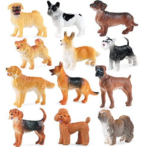 SIENON 12 Stück Mini-Hundefiguren, Realistisches Hundefiguren-Spielzeug-Set, Kunststoff-Welpenfiguren, Miniatur-Hundetiere Spielzeug, Hündchen Kuchen Cupcake Topper, Ostereier, Geburtstag von SIENON