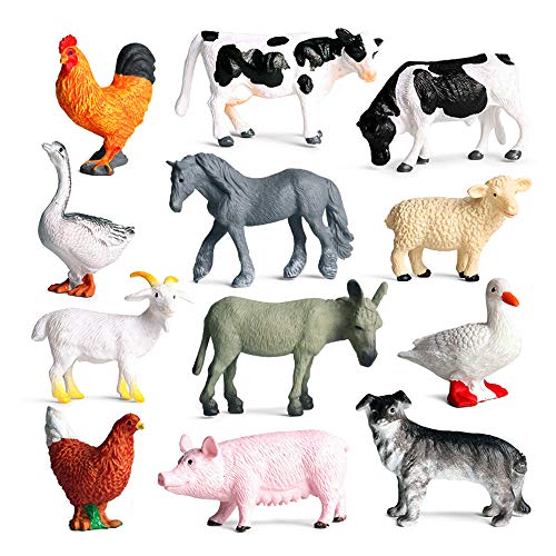 12Pcs Mini Bauernhof Tierfiguren, Realistische Bauernhof Tierfiguren Spielzeug, Kunststoff Bauernhof Scheunentiere Spielset, Miniatur Bauernhof Tier Spielzeug Kuchendeckel, Pädagogisches Lernspielzeug von SIENON