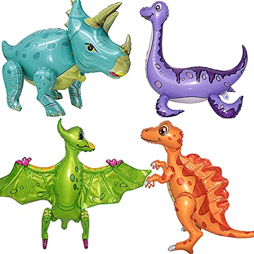 4er Pack Dinosaurier-Partyballons, riesige selbststehende Dinosaurier-Folienballons, 3D-Dinosaurier-Aluminium-Dschungelballons für Dinosaurier-Geburtstag, Babyparty, Dschungel-Thema-Partyzubehör von SIENON