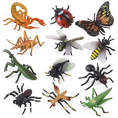 Realistische Insekt-Spielzeug-Figuren-12Pcs große Kunststoff Käfer Figuren Set mit Marienkäfer Biene Schmetterling Ameise Grille Mantis Skorpion Spinne-Schule Projekt Halloween Insekt Party Favors von SIENON