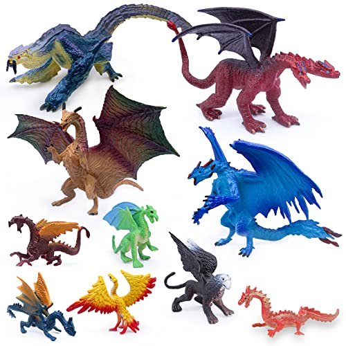 SIENON 10 Stück Drachen-Spielzeugfiguren – 4 Stück 13CM große Drachenfiguren mit 6 Stück 8CM Mini-Drachenspielzeug Stilen, Kinder-Drachenspielzeug für Kuchen Topper von SIENON