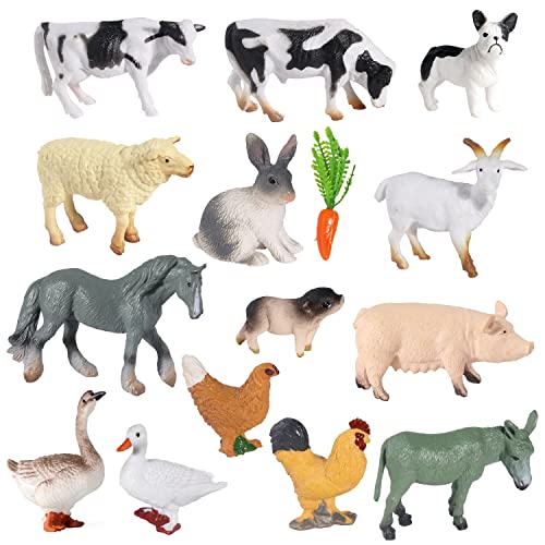 SIENON 15 Stück Tierfiguren Spielzeug Mini Bauernhof , Scheune Tiere, Miniatur Kuchen Topper Ornamente für Ostereierfüller Tiere Thema Geburtstag Party von SIENON