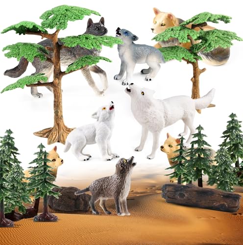 SIENON 23 Stück Wolfsfiguren Modellbäumen Wolfsfiguren-Spielzeugset für Wald-Diorama-Projekte, Wolfsfamilie Spielzeug mit Wolfsjungen Figuren für Woodland Kuchen Cupcake Toppers Dschungel Party Dekor SIENON 23 Stück Wolfsfiguren Modellbäumen Wolfsfiguren-Spielzeugset für Wald-Diorama-Projekte, Wolfsfamilie Spielzeug mit Wolfsjungen Figuren für Woodland Kuchen Cupcake Toppers Dschungel Party Dekor von SIENON