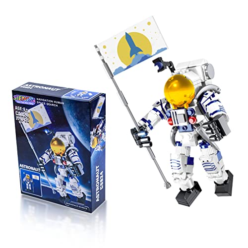 SIENON Astronaut Toy Bausatz für Kinder ab 6 Jahren – 229 Stück Baustein-Astronautenfigur, die Flagge mit beweglichen Gelenken hält, DIY Spaceman Assembly Construction STEM Toy City Space Building Set von SIENON