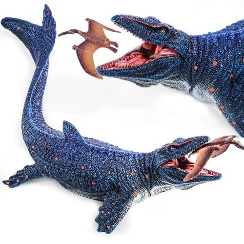 SIENON Jurassic Mosasaurus Dinosaurier Spielzeug Figur 29CM, Mosasaurus Jagd für Pterosaur Modell, große Kunststoff Ozean Dinosaurier Playset für Bad Spielzeug, Kuchen Topper (Pterosaurus enthalten) von SIENON