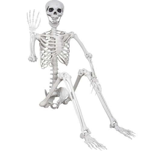 SIFOEL 180cm Halloween lebensgroßes Skelett Halloween posierbare Ganzkörperskelette mit beweglichen Gelenken für Halloween-Requisiten gruselige Party-Dekoration (180-1P) von SIFOEL