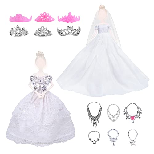 1 Puppenkleid Abendkleid Brautkleid Brautkleid mit 1 Rock für Mädchen Geburtstag Kindertag Puppengeschenk 6 Kronen und Halsketten von SIKAMARU