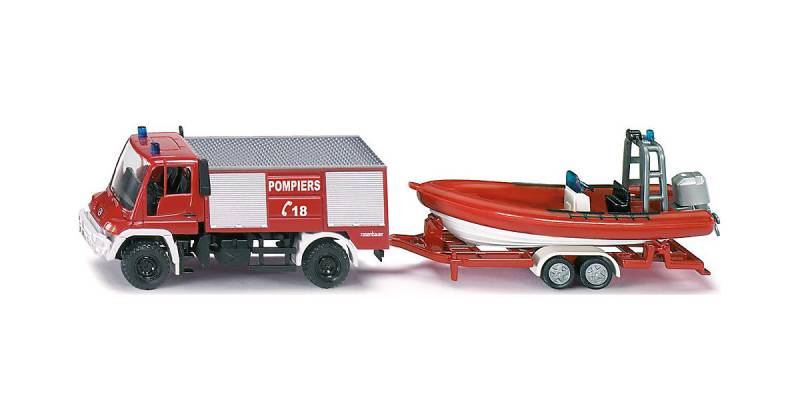 SIKU 0103 Unimog Feuerwehr mit Boot mehrfarbig von SIKU