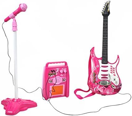 SILUK E-Gitarre + Verstärker + Mikrofon mit Ständer Set für Jungen (Rosa) von SILUK