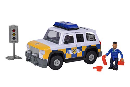 Simba - Feuerwehrmann Sam – 4 x 4 Polizei – Fahrzeug 19 cm + bewegliche Figur – Sound-Funktionen – viel Zubehör – 109251096038 von Simba