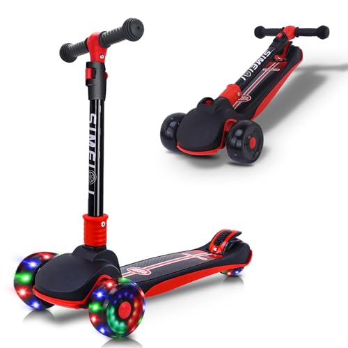 Kinderroller mit 3 Rädern, für Jungen und Mädchen, Alter 3–8 Jahre, mit einstellbarer Höhe, blinkenden LED-Lichtern, faltbarer Tretroller von SIMEIQI
