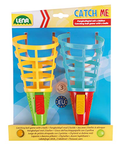 Lena 61221 Fangballspiel Duo, Catch Me, Fördert Geschicklichkeit und Koordination, mit großem und 2 Bällen, Indoor & Outdoor geeignet für Kinder ab 3 Jahren von SIMM Spielwaren