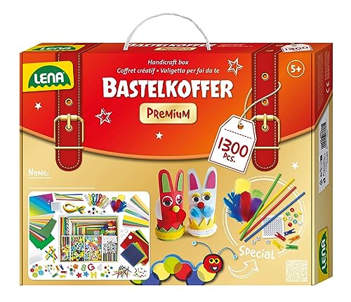 Lena 42663 Premium XXL Bastelkoffer mit 1300 Teile, Material zum Basteln, mit Moosgummi, Buntpapier, Perlen, Blumen, Pompon, Bänder, Knöpfe, Kulleraugen und vielem mehr, für Kinder ab 5 Jahre, Mittel Lena 42663 Premium XXL Bastelkoffer mit 1300 Teile, Material zum Basteln, mit Moosgummi, Buntpapier, Perlen, Blumen, Pompon, Bänder, Knöpfe, Kulleraugen und vielem mehr, für Kinder ab 5 Jahre, Mittel von Lena