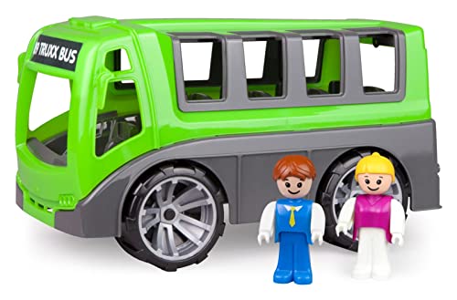 Lena 04454 - Truxx Bus, Spielbus Fahrzeug ca. 27 cm, Spielset mit robustem Reisebus und 2 vollbewegliche Spielfiguren, Spielfahrzeug Set für Kinder ab 2 Jahre, Spielzeugbus in grün/grau von Lena