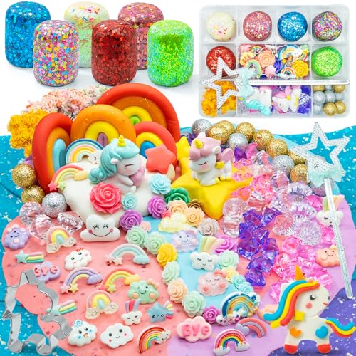 SIMPLIPLAY Einhorn-Sinnes-Knetmasse-Set, 6 Stück 18 oz Glitzer-Knetmasse mit Zubehör (120 Stück+), ungiftige bunte Sinnes-Knetmasse für Mädchen, Geschenk mit Ausstecher, Einhorn-Spielzeug von SIMPLIPLAY