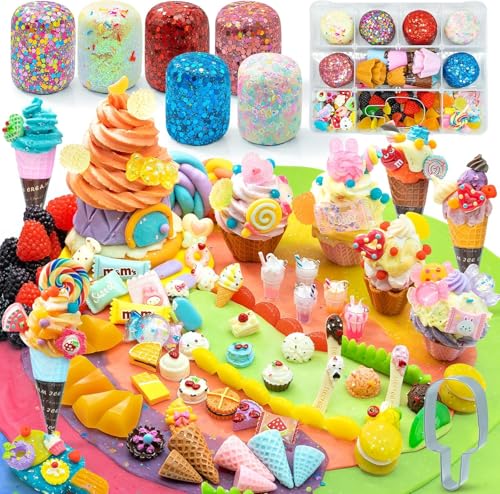 SIMPLIPLAY Eiscreme-Sinnespielzeug-Set – 18 oz, 6 Stück Glitzer-Knete mit über 120 Zubehörteilen, farbiges Ton-Eiscreme-Set SIMPLIPLAY Eiscreme-Sinnespielzeug-Set – 18 oz, 6 Stück Glitzer-Knete mit über 120 Zubehörteilen, farbiges Ton-Eiscreme-Set von SIMPLIPLAY