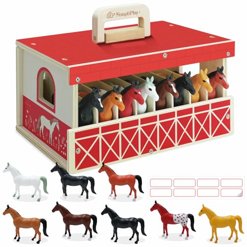 SIMPLIPLAY Holzpferdestall-Spielset, 8-teiliges Pferdespielzeug mit tragbarem Pferdestall und Namensaufkleber, Spielzeug mit Bauernhoftieren, Geschenk für Kinder zum Geburtstag oder zu Weihnachten SIMPLIPLAY Holzpferdestall-Spielset, 8-teiliges Pferdespielzeug mit tragbarem Pferdestall und Namensaufkleber, Spielzeug mit Bauernhoftieren, Geschenk für Kinder zum Geburtstag oder zu Weihnachten von SIMPLIPLAY