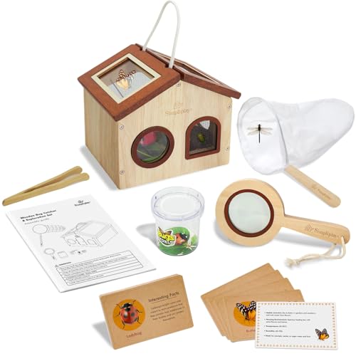 Simpliplay Kids Bug Catching Kit, 6-in-1 Natur Entdeckung Kit mit atmungsaktivem Holz Critter Habitat House, 15 Insert-Karten, Lupe, Schmetterling Netz, Sommer draußen Spielzeug, Geschenk für Jungen Simpliplay Kids Bug Catching Kit, 6-in-1 Natur Entdeckung Kit mit atmungsaktivem Holz Critter Habitat House, 15 Insert-Karten, Lupe, Schmetterling Netz, Sommer draußen Spielzeug, Geschenk für Jungen von SIMPLIPLAY