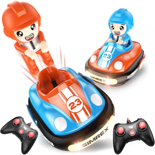 SIMREX Ferngesteuertes Auto 2er Set, Autoscooter ferngesteuert Kinder mit LED-Lichtern, Ton, Kampf Stunt Autos, perfekte RC Bumper Cars Kleinkind Spielzeug für Alter 3+ Jahre alte Jungen Mädchen von SIMREX