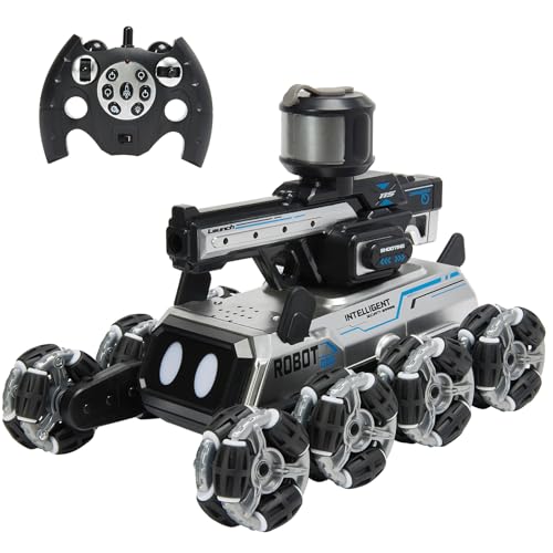 SIMREX Roboter Hund Spielzeug für Kinder, Stunt-RC-Autos mit LED-Augen & Gestensteuerung für Jungen und Mädchen, Interaktives Spielzeug mit Mecanum-Rädern, Wasser-Schieß-Turm & RGB-Beleuchtung von SIMREX