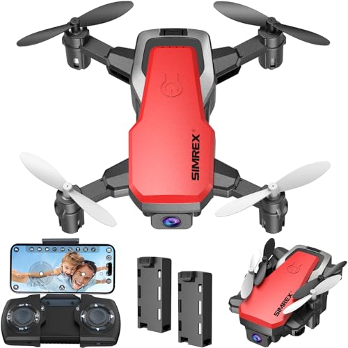 SIMREX X300C Drohne mit Kamera 720P HD, RC Quadcopter Faltbare Drohne, Mini Drone mit Höhe halten, 3D Flip, Headless Modus, Schwerkraft Control und 2 Batterien, Geschenke für Kinder, Erwachsene, Rot von SIMREX