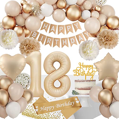 18 Geburtstag Deko, Deko 18 Geburtstags Mädchen, 18 Geburtstagdeko Beige Gold Ballon Deko mit Happy Birthday Girlande Tischdecke Geburtstagsschärpe Pompons für Party Deko 18 Geburtstag Mädchen 18 Geburtstag Deko, Deko 18 Geburtstags Mädchen, 18 Geburtstagdeko Beige Gold Ballon Deko mit Happy Birthday Girlande Tischdecke Geburtstagsschärpe Pompons für Party Deko 18 Geburtstag Mädchen von SIMSPEAR