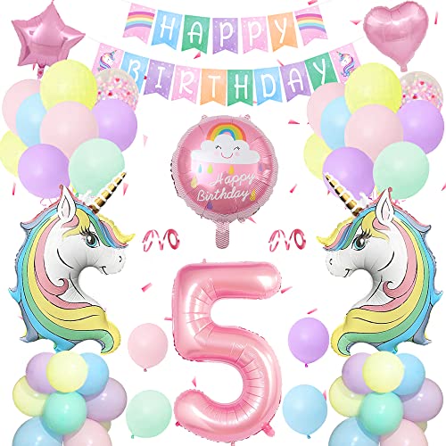 Einhorn Geburtstagsdeko 5 Jahre,Einhorn Deko Kindergeburtstag Set Pastell mit Große Zahl 5 Folienballon,2 Riesige Einhorn Luftballons,Happy Birthday Banner für mädchen Geburtstags Dekoration Einhorn Geburtstagsdeko 5 Jahre,Einhorn Deko Kindergeburtstag Set Pastell mit Große Zahl 5 Folienballon,2 Riesige Einhorn Luftballons,Happy Birthday Banner für mädchen Geburtstags Dekoration von SIMSPEAR