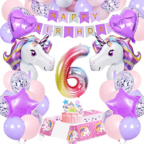 6 Jahre Einhorn Geburtstagsdeko,Einhorn Deko Kindergeburtstag Set mit Einhorn Luftballons,Cake Topper,Rosa und lila Luftballons,Happy Birthday Girlanden,Tischdecke Einhorn für Mädchen Geburtstagsdeko 6 Jahre Einhorn Geburtstagsdeko,Einhorn Deko Kindergeburtstag Set mit Einhorn Luftballons,Cake Topper,Rosa und lila Luftballons,Happy Birthday Girlanden,Tischdecke Einhorn für Mädchen Geburtstagsdeko von SIMSPEAR