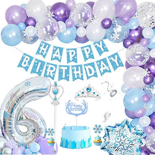 6 Jahre Frozen Geburtstagsdeko Mädchen, 6. Frozen Ballon Luftballon Girlande Kit, Lila Blau Weiß Metallic Ballons Frozen Party Geburtstagsdeko Ballons für Geburtstag Mädchen Party Dekoration Zubehör von SIMSPEAR